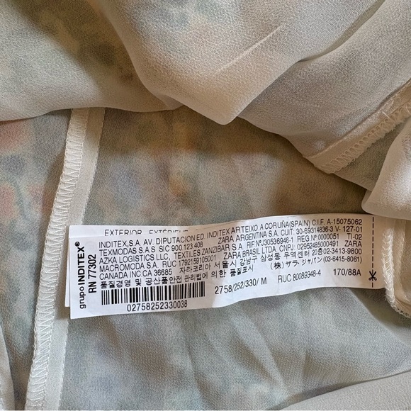 ZARA Floral Chiffon Midi Dress Green Yellow Ruffle Slit Size Small Romantic EUC - Picture 7 of 11